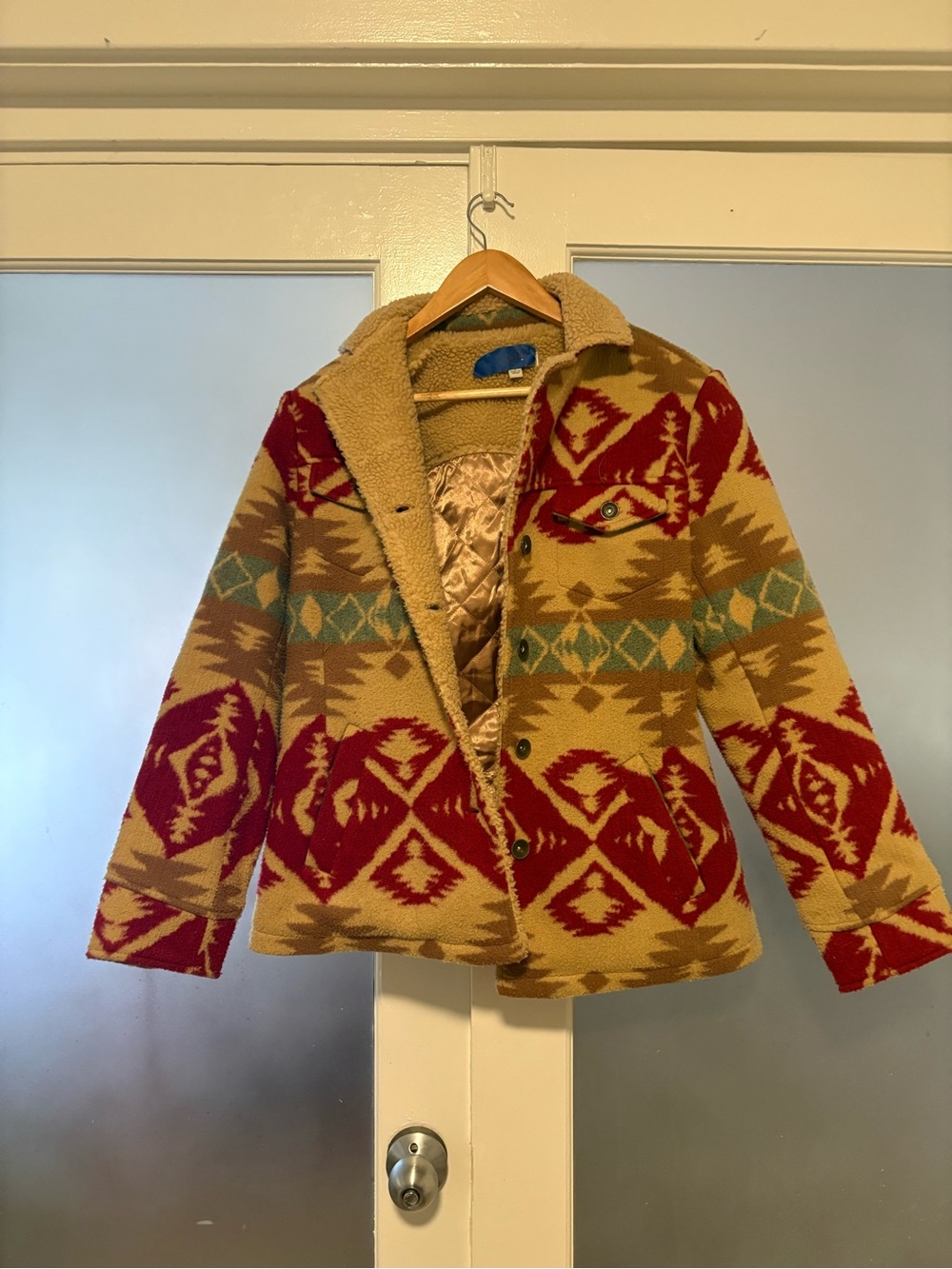 Orvis Multicolor Aztec Patterned Sherpa-Lined Jacket - Tan, Red, Teal